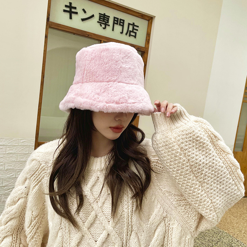 New Autumn and Winter Warm Hat Korean Style Plush Bonnet Women's Bucket Hat plus Velvet Warm Female Fisherman Hat Internet Famous Hat