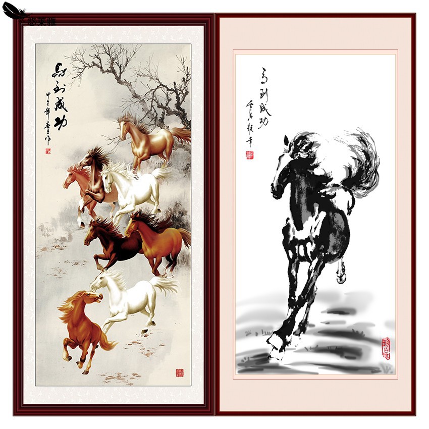 已绣好的八骏图十字绣成品纯手工马到成功出售客厅2021新款绣棉布2021