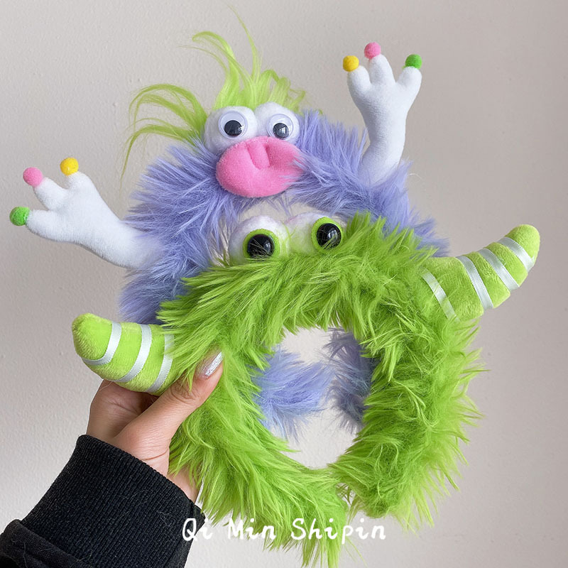 Cute Cartoon Cute Plush Monster Funny Headband Home Photo Doll Rose Pink and Green Yellow Headband