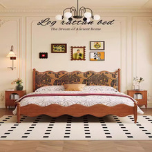中古风法式复古涟漪床1.8米大床主卧双人实木床1.5米小户型单人床
