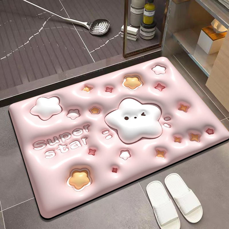 Home Mat 3D Expansion Cartoon Absorbent Soft Mat Kitchen Bathroom Non-Slip Quick-Drying Mat Household Bathroom Mat