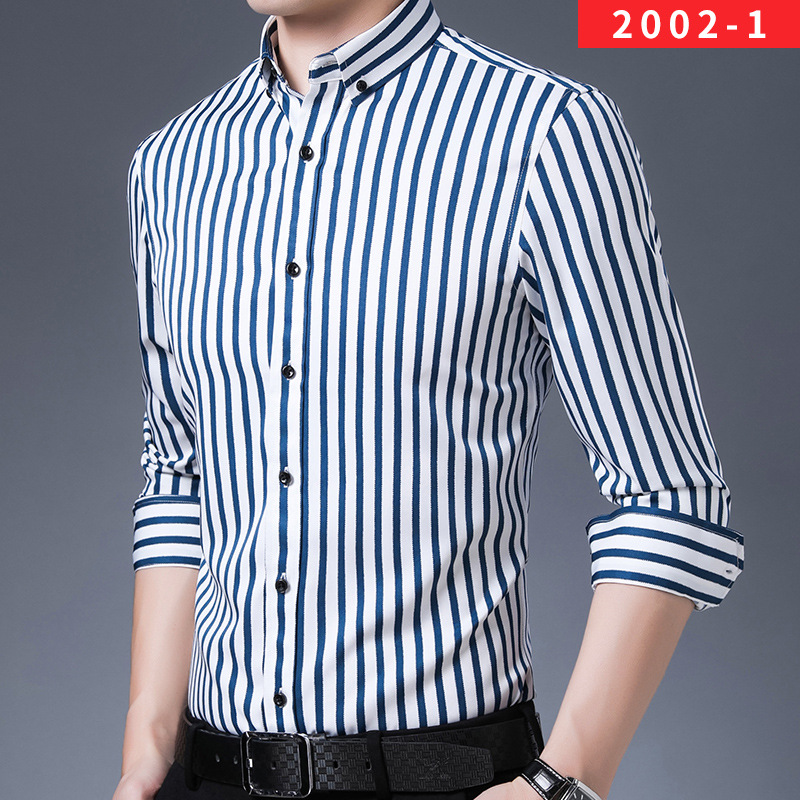 2023 New Spring Fashion Casual Men's Striped Shirt Stretch Shirt Business Style Long Sleeve Shirt
