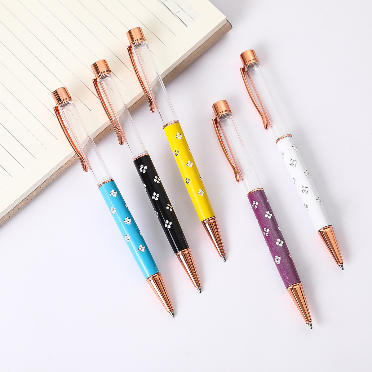 四叶草金属水晶笔 手工diy空管笔礼品金属圆珠笔可定logo中油笔