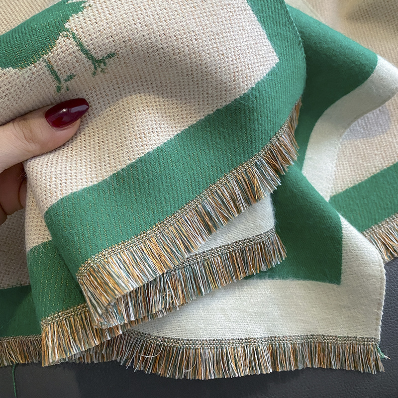 Women's Scarf Winter Emerald Green Bird Air-Conditioned Room Shawl Outer Match Thickened Thermal Long High-Grade Cashmere-like Scarf