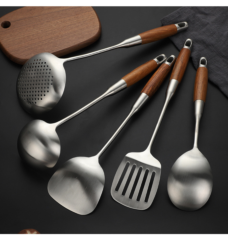 梨花木304不锈钢厨具套装 家用锅铲漏勺炒菜勺子厨房烹饪工具