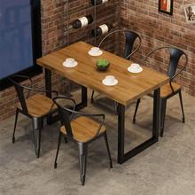 复古酒吧烧烤店音乐餐厅工业风实木餐桌长方形铁艺咖啡厅桌椅组合