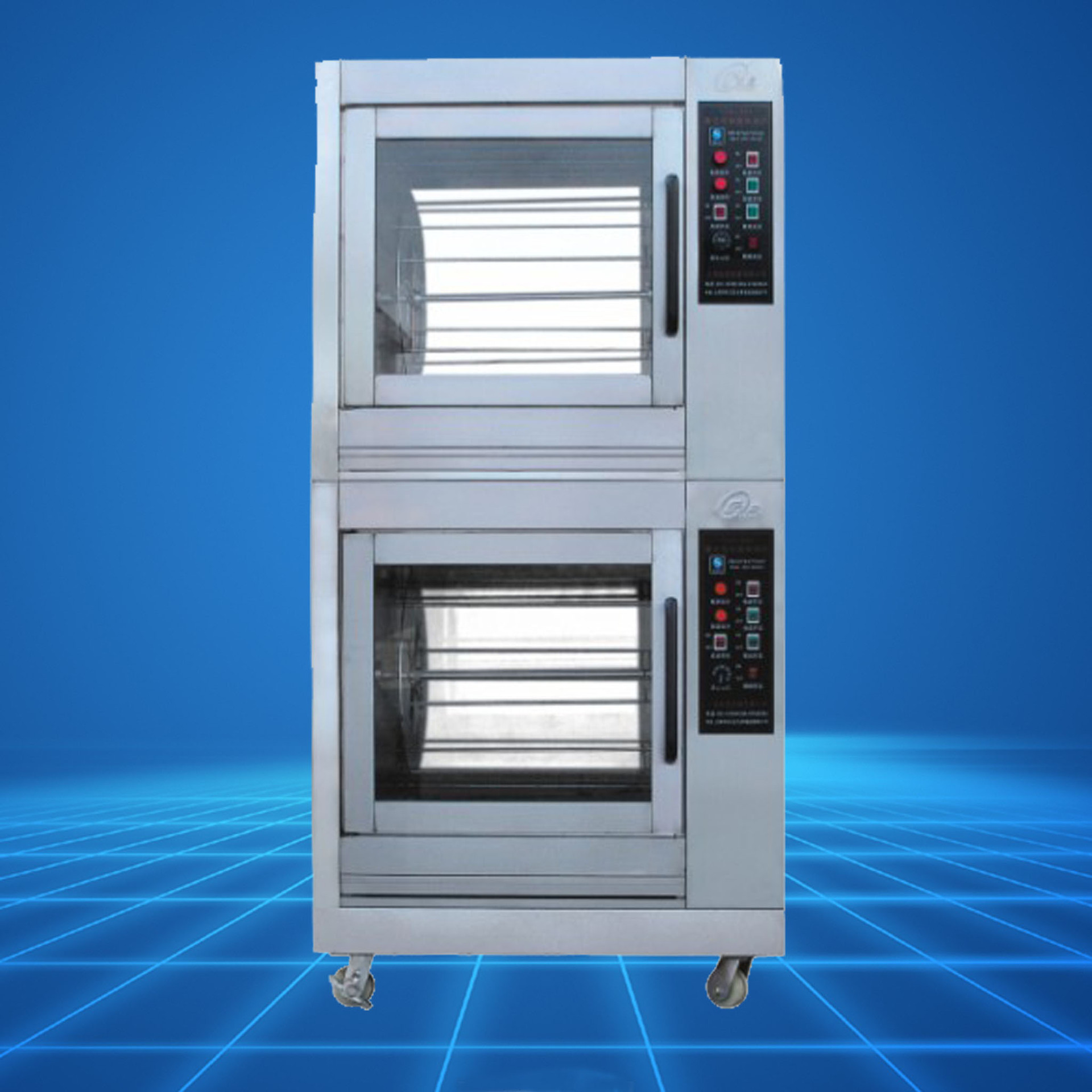 201叠式双层电热烤鸡炉 6组钢叉式烤禽炉 380v商场超市用烤鸡炉