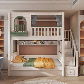 305n实木儿童床上下铺高护栏男孩高低双人子母床双层床两层上下床