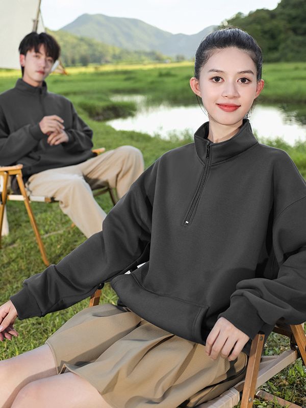 Pearl Drop-Shoulder Placket Half Cardigan Sweatshirt Work Activity Sportswear Formulation