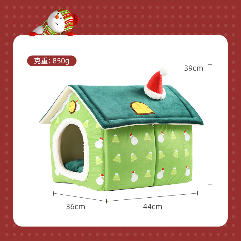 Christmas Snow House Cat Nest Large Space Fully Enclosed Winter Warm Jingling Bell Nest Dog Nest