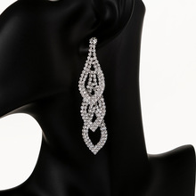 时尚女士人造钻石长流苏耳环银色水钻吊坠耳饰新娘婚礼珠宝首饰品