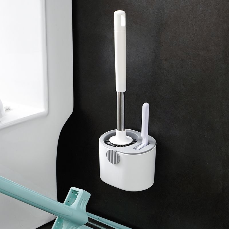 Silicone Toilet Brush Household No Dead Angle with Base Bathroom Wall-Mounted Punch-Free Toilet Long Handle Cleaning Brush