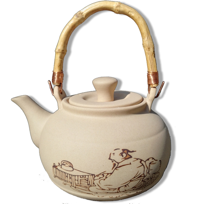 批发复古紫砂烧水壶平底花茶壶养生壶半手工泡茶提壶煮茶侧把壶批