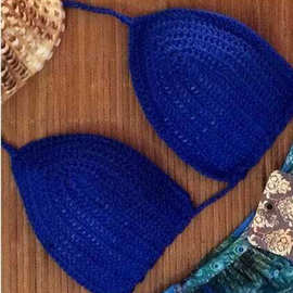 跨境热卖比基尼 时尚手钩性感纯色贴身针织毛线沙滩分体泳衣批发