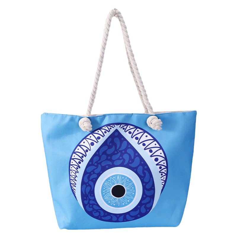 Cross-Border Hot Selling Women's Beach Bag Devil Eye Tote Bag Blue Eye Shoulder Bag Evil Eye Canvas Bag
