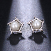 韩版个性独立包装女式几何型白色珍珠锆石耳环耳饰小商品配饰批发