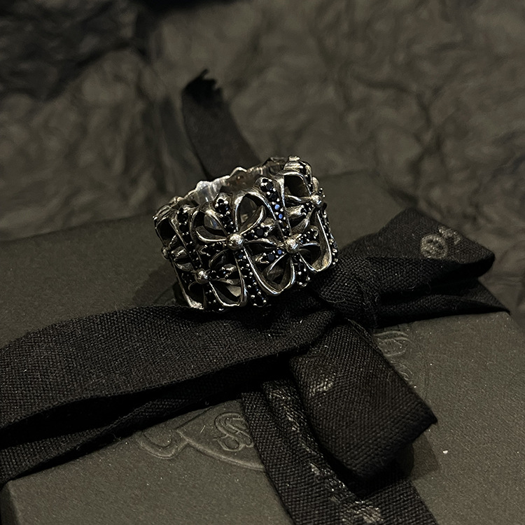 ch黑钻圆墓葬戒指个性夸张十字架墓碑戒指复古做旧镶钻指环情侣戒