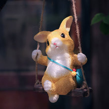 创意动物可爱卡通小兔子秋千摆件庭院户外花园阳台树上装饰挂件黎