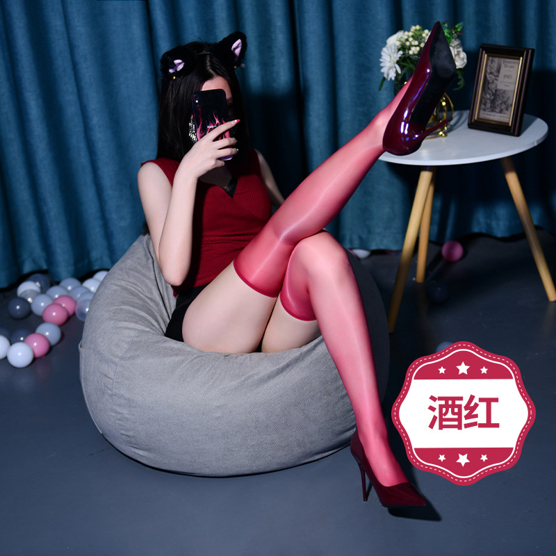 Qing He 1d Oil Bright Seamless Stockings for Women Sexy Ultra Slim over the Knee Black Silk Pure Desire Long Tube Hold-Ups over the Knee High Tube