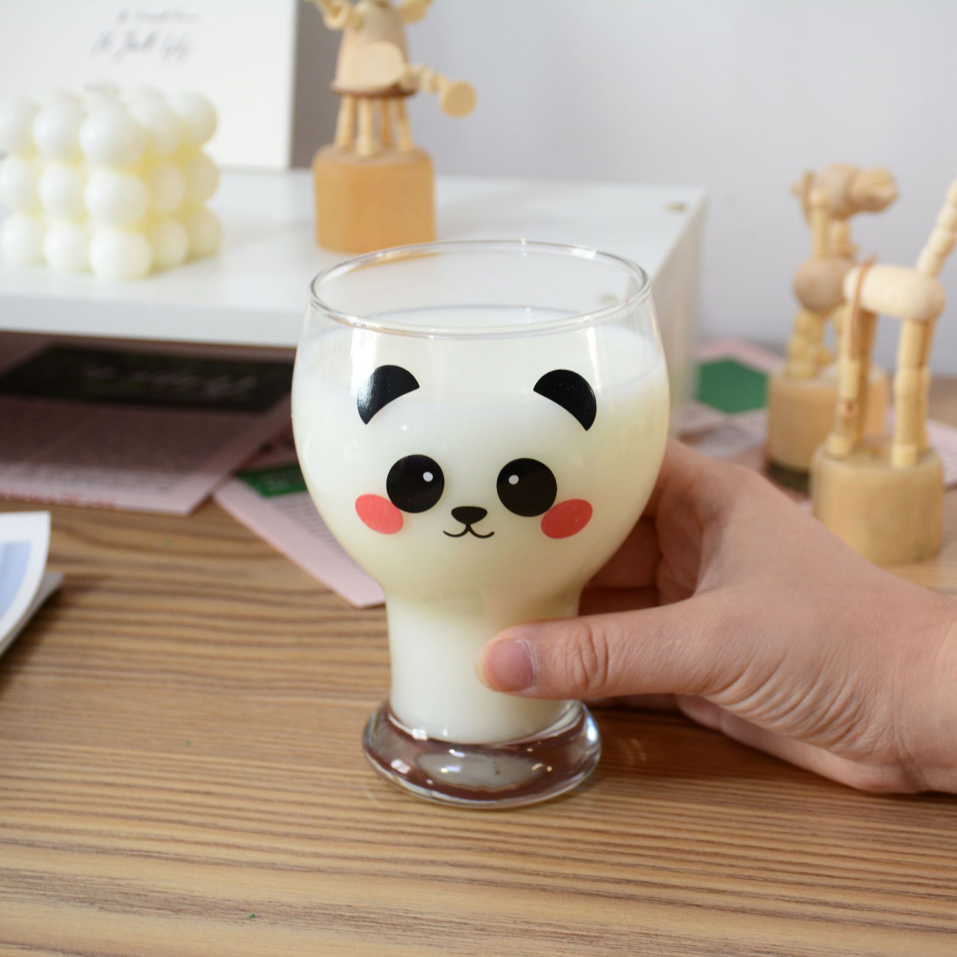 ins韩式可爱熊猫玻璃杯甜品杯冷饮杯小熊杯子啤酒酒杯个性咖啡杯