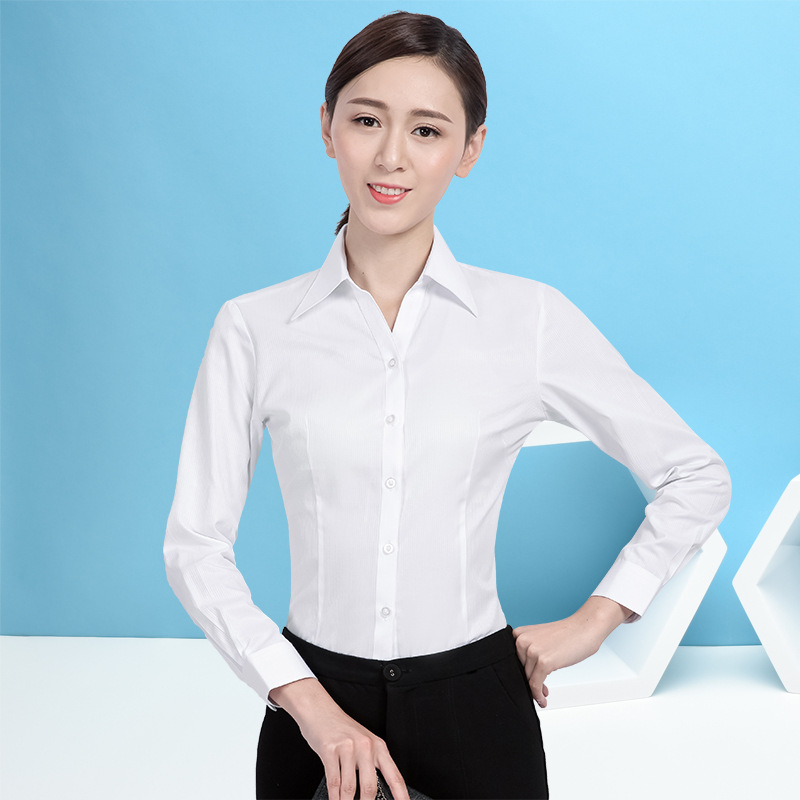 女士商务衬衫长袖2020新款条纹韩范修身衬衣职业工装