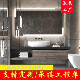 轻奢意式浴室柜组合岩板陶瓷盆卫生间洗脸洗漱台智能镜柜卫浴柜新