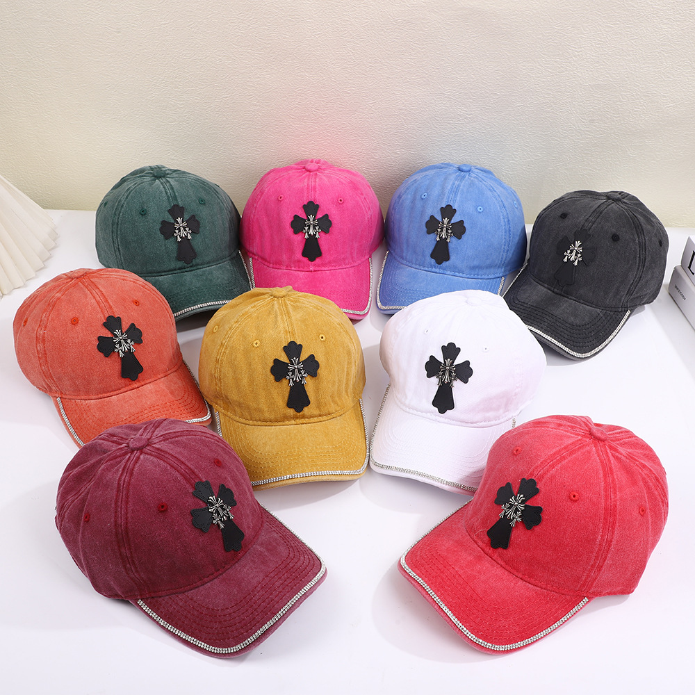 跨境外贸金属十字架棒球帽女显脸小遮阳防晒帽子情侣软顶厂家批发