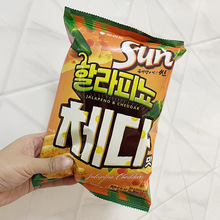 韩国进口零食好丽友太阳玉米片辣椒干酪味波浪sun薯片膨化80g袋装