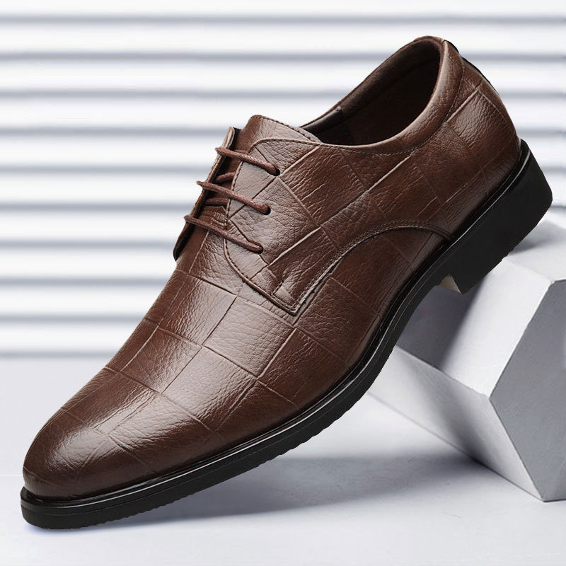 New Plaid Suit Men's Business Leather Shoes Formal Wear plus Size Men's Shoes Versatile Lattice Casual Wedding Shoes