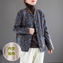 202秋冬新款文艺复古碎花加绒保暖棉衣休闲百搭短外套棉服女