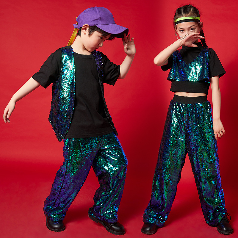 架子鼓服儿童爵士舞演出服舞蹈比赛舞台表演女童嘻哈街舞亮片套装