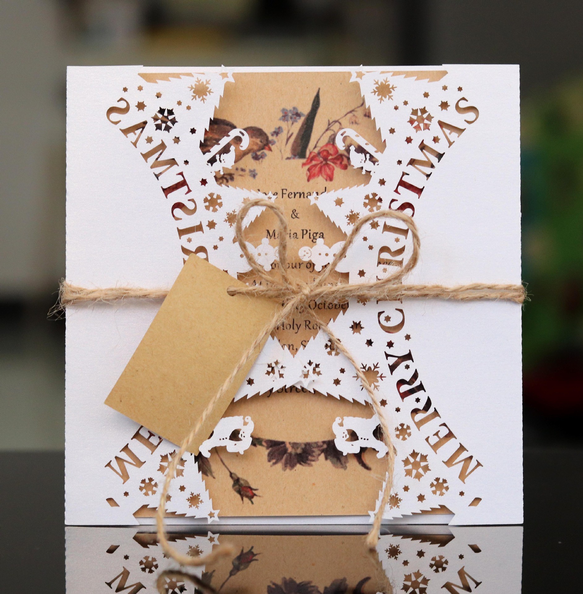 merry christmas激光镂空卡 婚礼雪花邀请函 圣诞节节日祝福贺卡