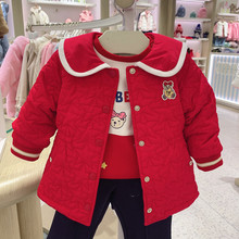 原D韩版冬款女童红色翻领棉服外套拜年服T0JP231153K一件代发