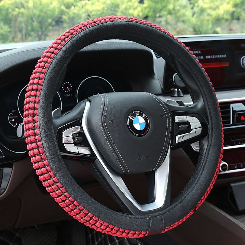 方向盘汽车把套四季通用冬季手缝方向盘套夏季吸汗防滑翻毛皮把套