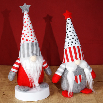 2021跨境新品独立日美国国庆白色尖帽星条节鲁道夫无脸娃娃装饰品