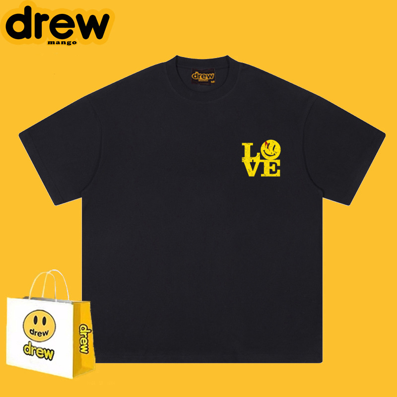 drewmango潮牌drew短袖衣love笑脸印花重磅t恤纯棉高街宽松男短袖