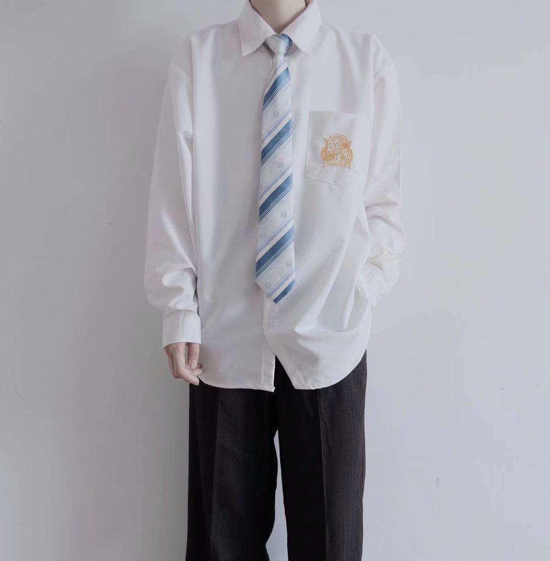 春秋dk制服校供基础款刺绣白衬衫男学生长袖jk衬衣情侣学院风班服