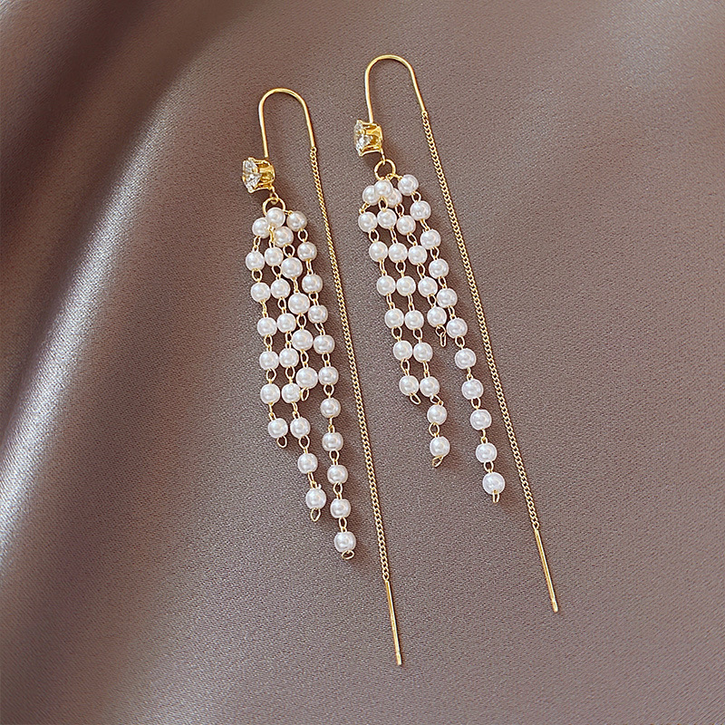 珍珠耳线女轻奢小众串珠流苏耳环2023年新款潮高级感气质耳饰