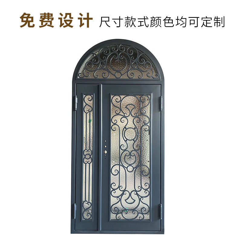 复古铁艺庭院洋房玻璃工艺门别墅入户门轻奢纯手工锻造防盗大门