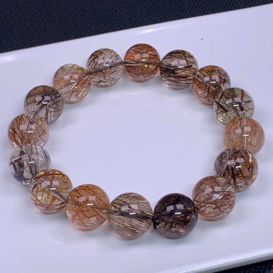 天然黑金超七手串 云母共生黑金骨干发丝手链 时尚黑金超级七水晶