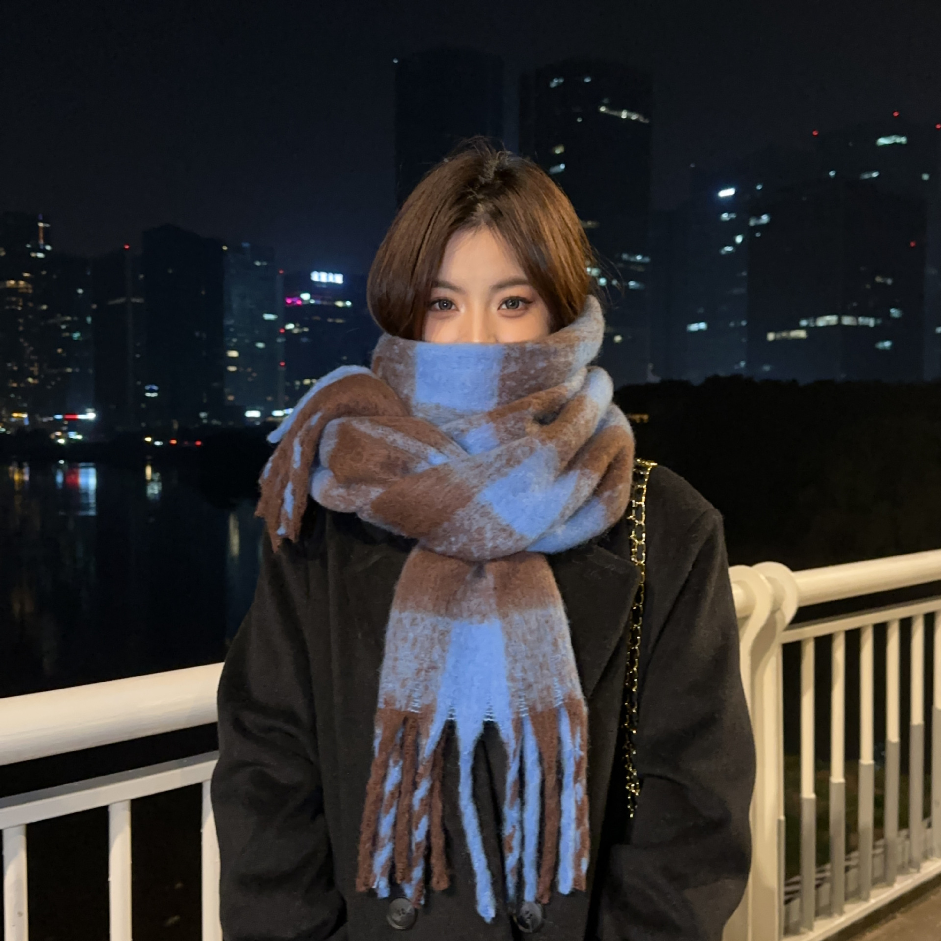 Autumn and Winter New Cashmere-like Plaid Scarf for Women Winter Korean Style Versatile High-Grade Shawl Thickened Warm Scarf Fashion