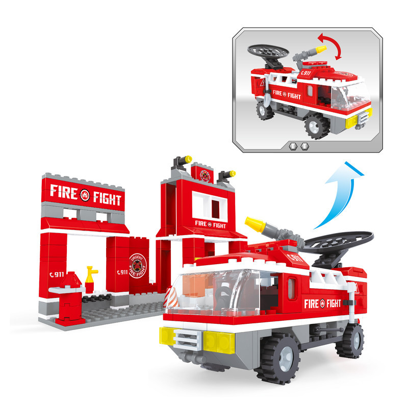 消防总局救援大型云梯车雷达消防拼装兼容乐高309颗粒 4个公仔