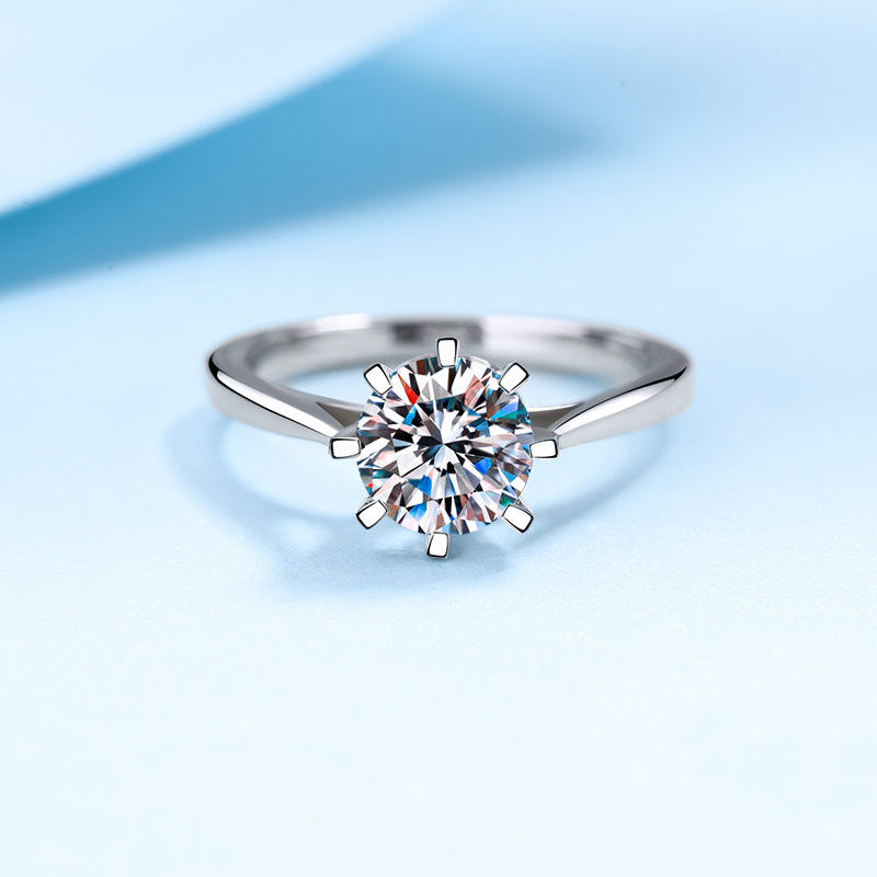 s925银八爪戒指女镀铂金pt950 镶嵌一克拉莫桑石空托钻戒子可代发