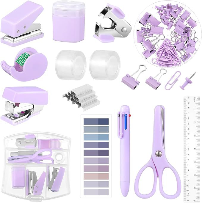 Cross-Border Exclusive Purple Mini Stapler Set Deformation Tape Cutter Index Sticker Tape Amazon Set