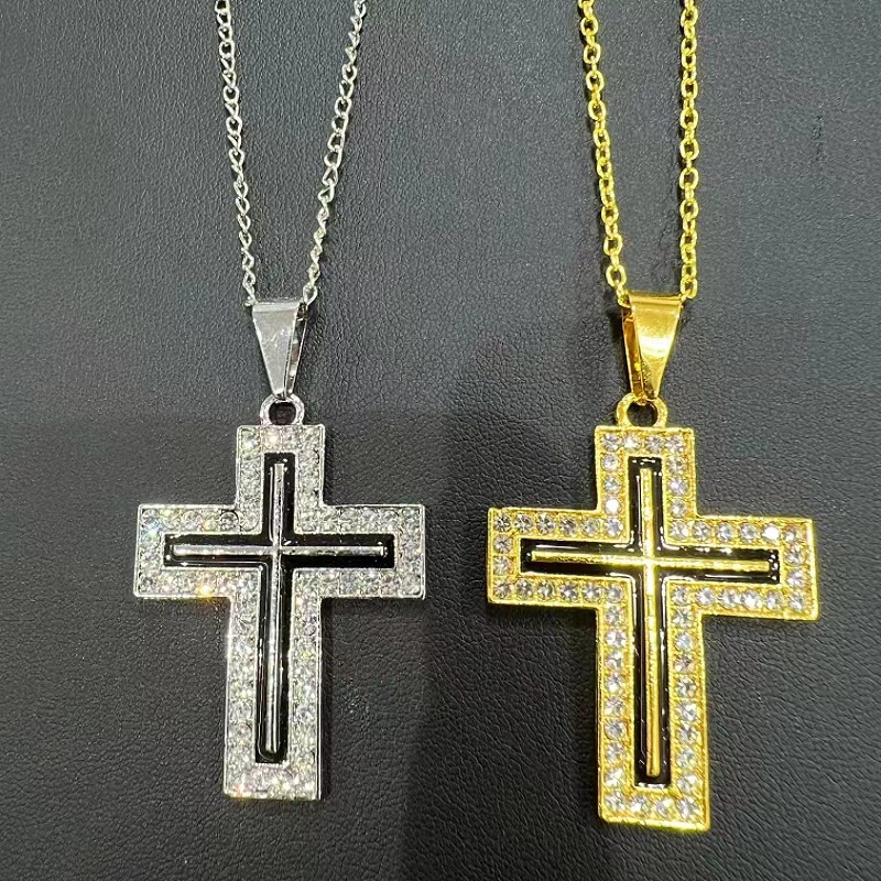 European and American Popular Cross Necklace for Women over Diamond Mesh Red Style Hip-Hop Hipster Necklace Cross-Border Sold Jewelry Jewelry Wholesale