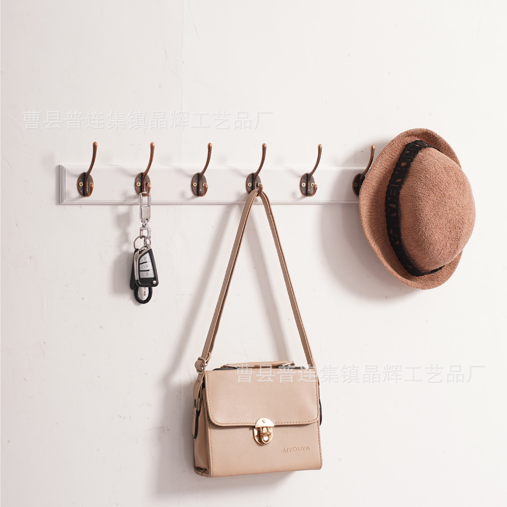 Simple Hat-and-Coat Hook Living Room Entrance Wooden Hook Coat Rack behind the Door Wall Wooden Key Row Hook Wall Hanging