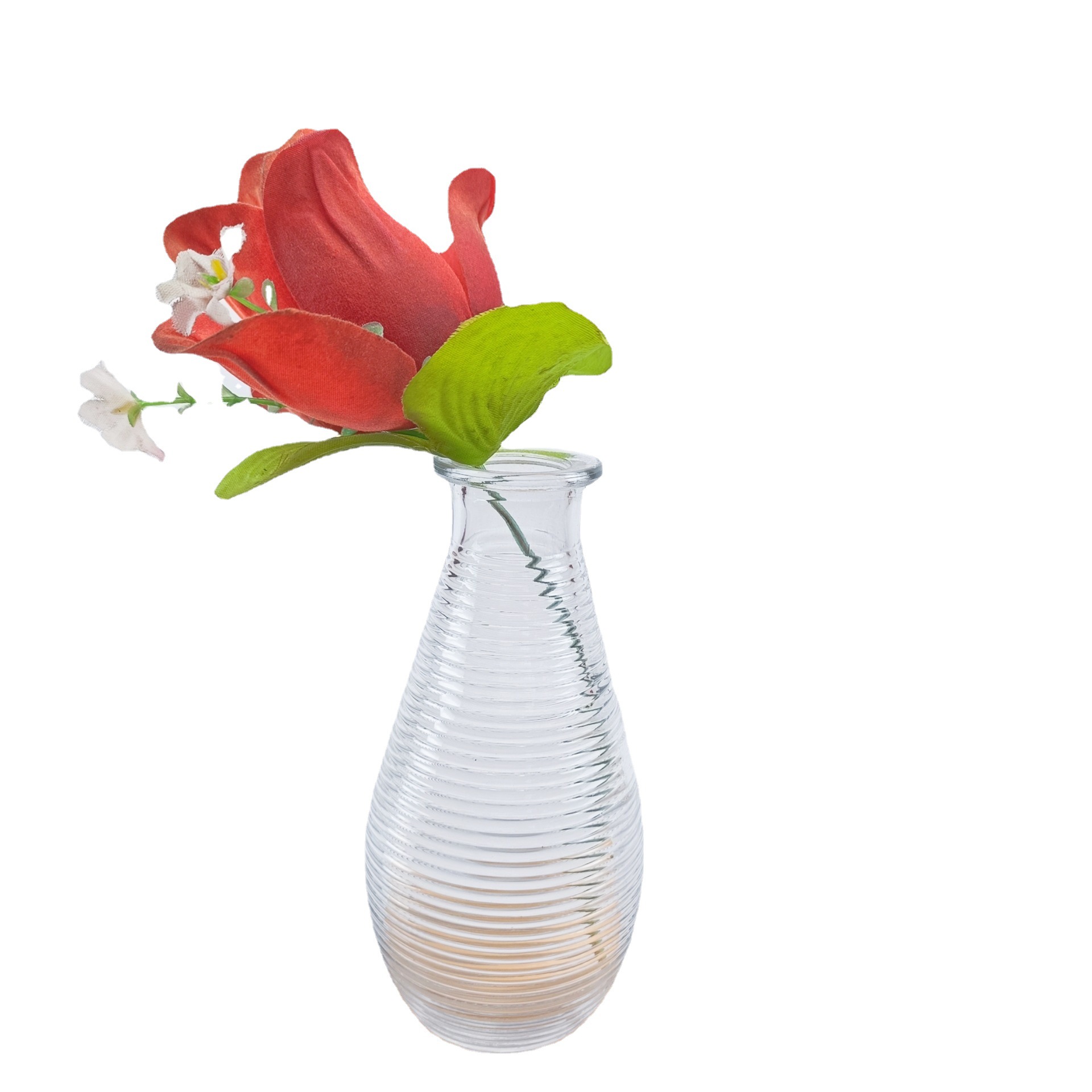 日韩小清新餐桌一枝花小口玻璃花瓶透明彩色玫瑰咖啡厅桌面摆件