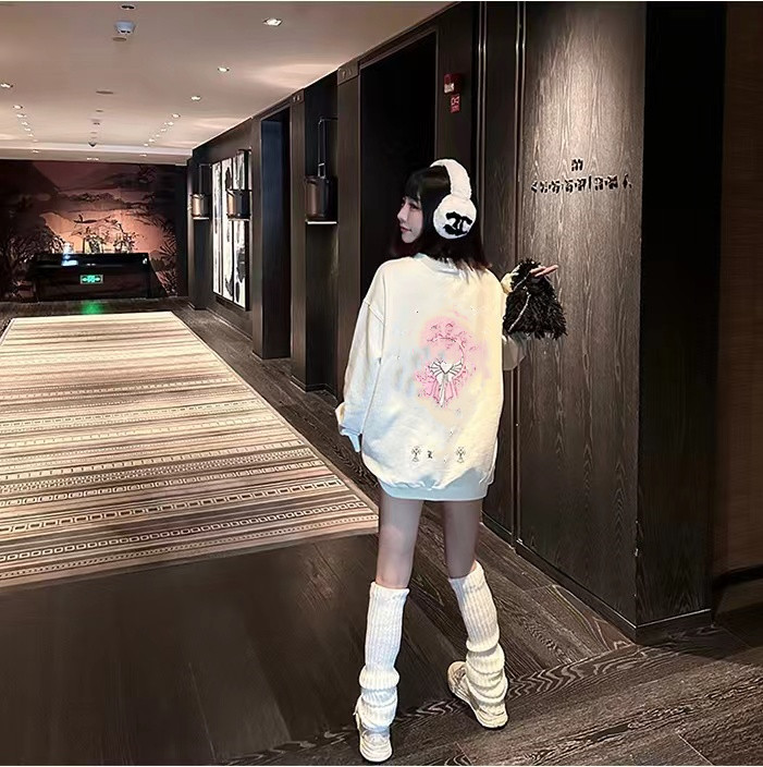 秋季新款ch印花梵文马蹄印女款圆领百搭卫衣休闲宽松上衣-阿里巴巴