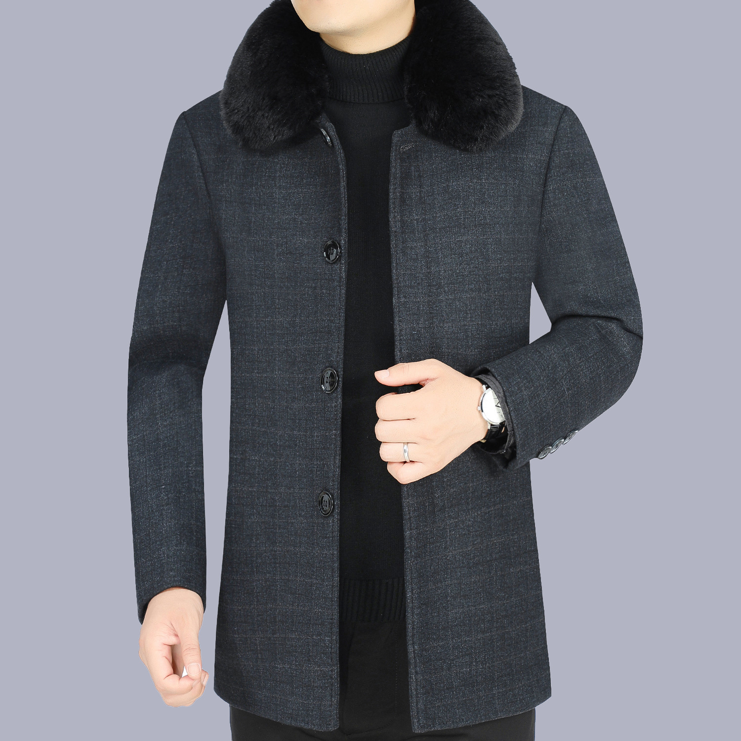 冬季毛呢大衣男 休闲款羊毛呢保暖 中青年白鸭绒外套男士呢子大衣