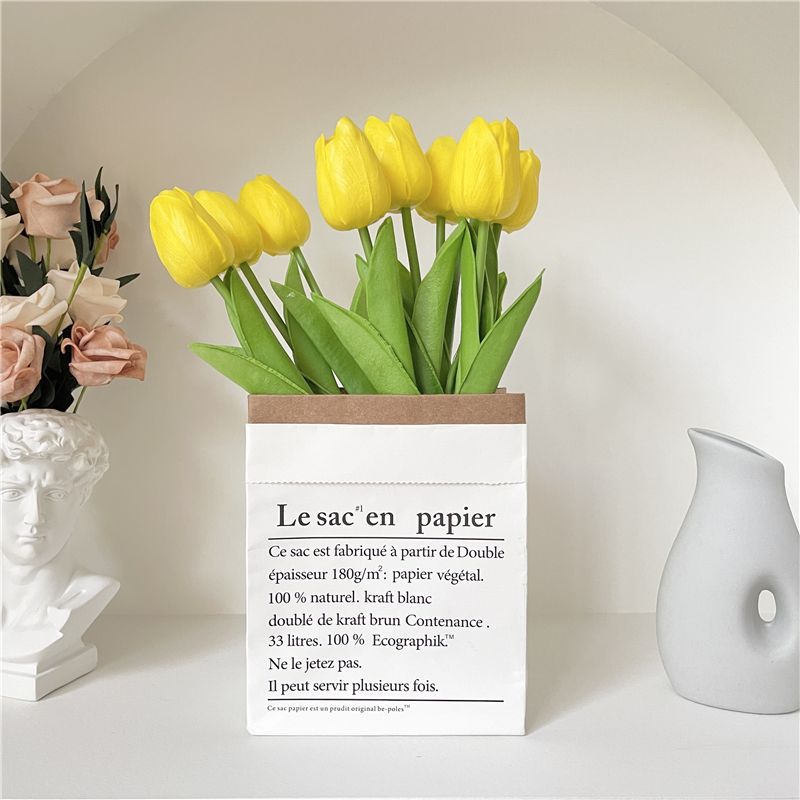 INS Style Tulip Bouquet Creative Nordic Home Decoration Fresh Artificial Flower Paper Bag Floral Set Decoration